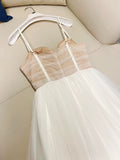Simple A Line Spaghetti Straps White Tulle Prom Dress Evening Dresses HZ1024