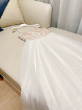Simple A Line Spaghetti Straps White Tulle Prom Dress Evening Dresses HZ1024