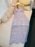 Modest A Line Spaghetti Straps Long Lilac Lace Prom Dress Evening Dresses HZ1024
