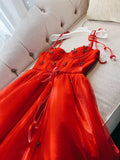 Modest A Line Spaghetti Straps Tulle Red Homecoming Dresses Birthday Outfits HZ1024