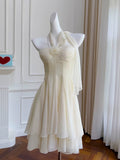 Modest A Line Halter Chiffon Ivory Short Homecoming Dresses Birthday Outfits HZ1024