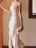 Pretty Sheath Spaghetti Straps Long Chiffon Ivory Prom Dress Evening Dresses HZ1024