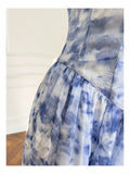Pretty A Line Spaghetti Straps Chiffon Floral Blue Prom Dress Evening Dresses HZ1024