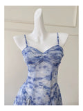 Pretty A Line Spaghetti Straps Chiffon Floral Blue Prom Dress Evening Dresses HZ1024