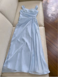 Pretty Sheath Straps Chiffon Light Sky Blue Prom Dress Evening Dresses HZ1024