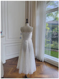 Pretty A Line Straps White Lace Prom Dress With Flowers Prom Dresses HZ1024