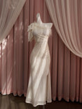 Pretty Sheath One Shoulder Sequin Slit Prom Dress White Formal Dresses HZ1024