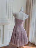 Modest A line Spaghetti Straps Lace Lilac Short Homecoming Dresses Birthday Outfits HZ1024