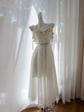 Modest A line Spaghetti Straps White Tulle Ankle Length Prom Dress Formal Dresses HZ1024