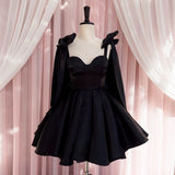 Modest A line Straps Black Short Homecoming Dresses Birthday Outfits With Bow HZ1024