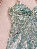 Modest Sheath Straps Sequin Green Short Homecoming Dresses Birthday Outfits With Beads HZ1024