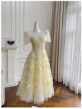 Modest A Line Scoop Neckline Yellow Lace Homecoming Dresses Birthday Outfits With Beads HZ1024