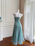 Modest A line Spaghetti Straps Light Sky Blue Lace Ankle Length Prom Dress Formal Dresses HZ1024
