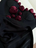 Cute A Line Straps Black Satin Homecoming Dresses Birthday Outfits With Flowers HZ1024
