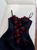 Cute A Line Straps Black Satin Homecoming Dresses Birthday Outfits With Flowers HZ1024
