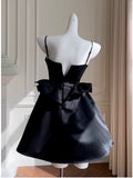 Cute A Line Spaghetti Straps Black Satin Homecoming Dresses Birthday Outfits With Beads HZ1024