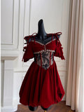Cute A Line Spaghetti Straps Velvet Red Homecoming Dresses Birthday Outfits With Beads HZ1024