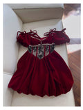 Cute A Line Spaghetti Straps Velvet Red Homecoming Dresses Birthday Outfits With Beads HZ1024