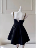 Cute A line Spaghetti Straps Black Satin Homecoming Dresses Birthday Outfits HZ1024