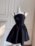Cute A line Spaghetti Straps Black Satin Homecoming Dresses Birthday Outfits HZ1024
