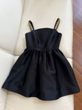 Cute A line Spaghetti Straps Black Satin Homecoming Dresses Birthday Outfits HZ1024