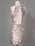 Modest Sheath Sequin Short Prom Dresses HZ1024