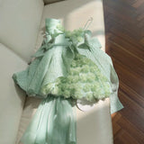 Pretty Ball Gown Straps Mint Green Lace Flowers Homecoming Dresses Birthday Outfits With Bow HZ1024