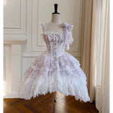 Sexy Ball Gown Spaghetti Straps Lilac Flowers Homecoming Dresses Birthday Outfits HZ1024