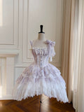Sexy Ball Gown Spaghetti Straps Lilac Flowers Homecoming Dresses Birthday Outfits HZ1024
