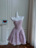 Sexy A Line Strapless Lilac Organza Short Homecoming Dresses Birthday Outfits HZ1024
