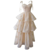 Modest Ball Gown Straps Lace Ruffles Long Length Prom Dress Formal Dresses HZ1024