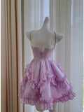 Sexy Ball Gown Halter Lilac Chiffon Short Homecoming Dresses Birthday Outfits HZ1024