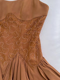 Modest A line Spaghetti Straps Brown Lace Short Homecoming Dresses Birthday Outfit HZ1024