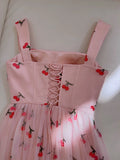 Modest A line Straps Pink Floral Prom Dress Formal Dresses HZ1024