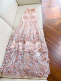 Modest A line Halter Lace Pink Long Prom Dress Formal Dresses HZ1024