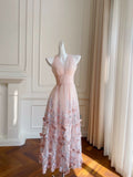 Modest A line Halter Lace Pink Long Prom Dress Formal Dresses HZ1024