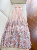 Modest A line Halter Lace Pink Long Prom Dress Formal Dresses HZ1024