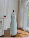 Modest A line Halter Tulle Mint Green Prom Dress Formal Dresses HZ1024