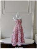 Modest A line Spaghetti Straps Pink Floral Prom Dress Formal Dresses HZ1024