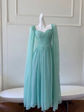 Modest A line Spaghetti Straps Green Chiffon Prom Dress Formal Dresses With Cape HZ1024