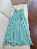 Modest A line Spaghetti Straps Green Chiffon Prom Dress Formal Dresses With Cape HZ1024