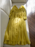 Modest A line V Neckline Long Sleeves Yellow Chiffon Prom Dress Formal Dresses With Buttons HZ1024