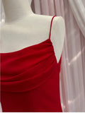 Simple Sheath Spaghetti Straps Chiffon Short Red Homecoming Dresses Birthday Outfit HZ1024