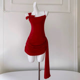 Simple Sheath Spaghetti Straps Chiffon Short Red Homecoming Dresses Birthday Outfit HZ1024