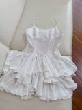 Simple A Line Spaghetti Straps Chiffon Short White Homecoming Dresses Birthday Outfit HZ1024