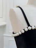 Modest A line Spaghetti Straps Black Velvet Pearls Prom Dress Formal Dresses HZ1024