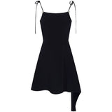 Simple A Line Spaghetti Straps Black Satin Homecoming Dresses Birthday Outfit HZ1024