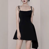 Simple A Line Spaghetti Straps Black Satin Homecoming Dresses Birthday Outfit HZ1024