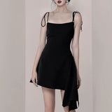 Simple A Line Spaghetti Straps Black Satin Homecoming Dresses Birthday Outfit HZ1024