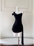 Simple Sheath Spaghetti Straps Chiffon Short Black Homecoming Dresses Birthday Outfit HZ1024